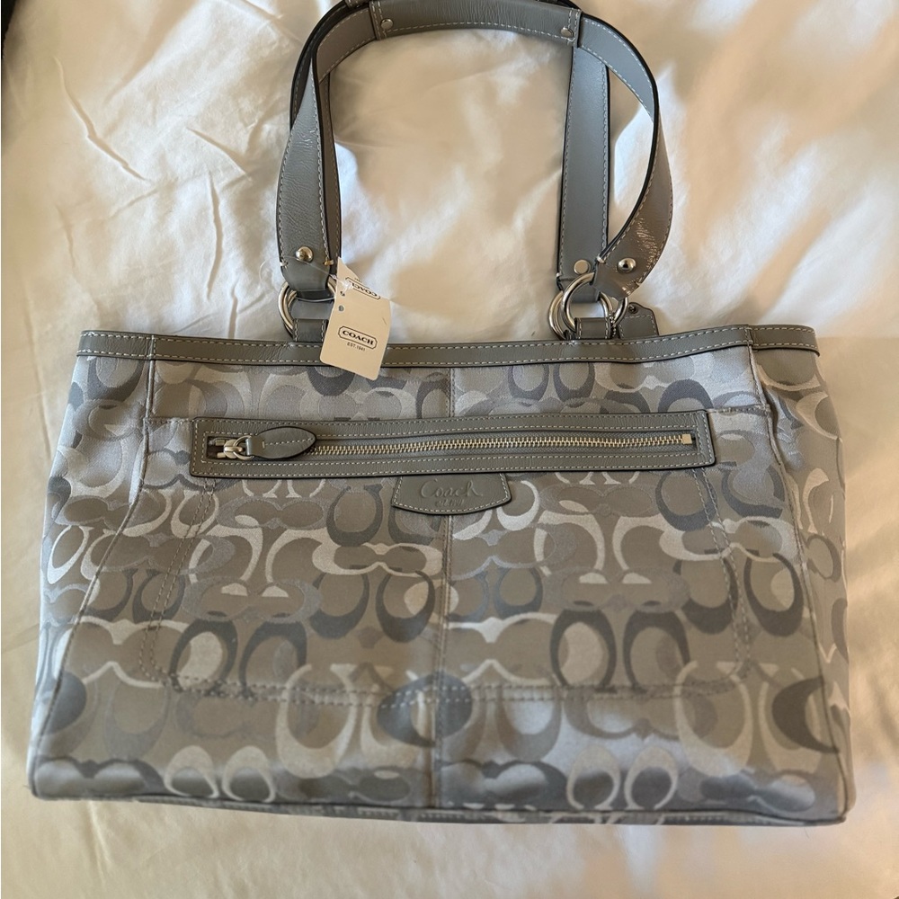 Coach Gray and Cream Signature Shoulder Bag